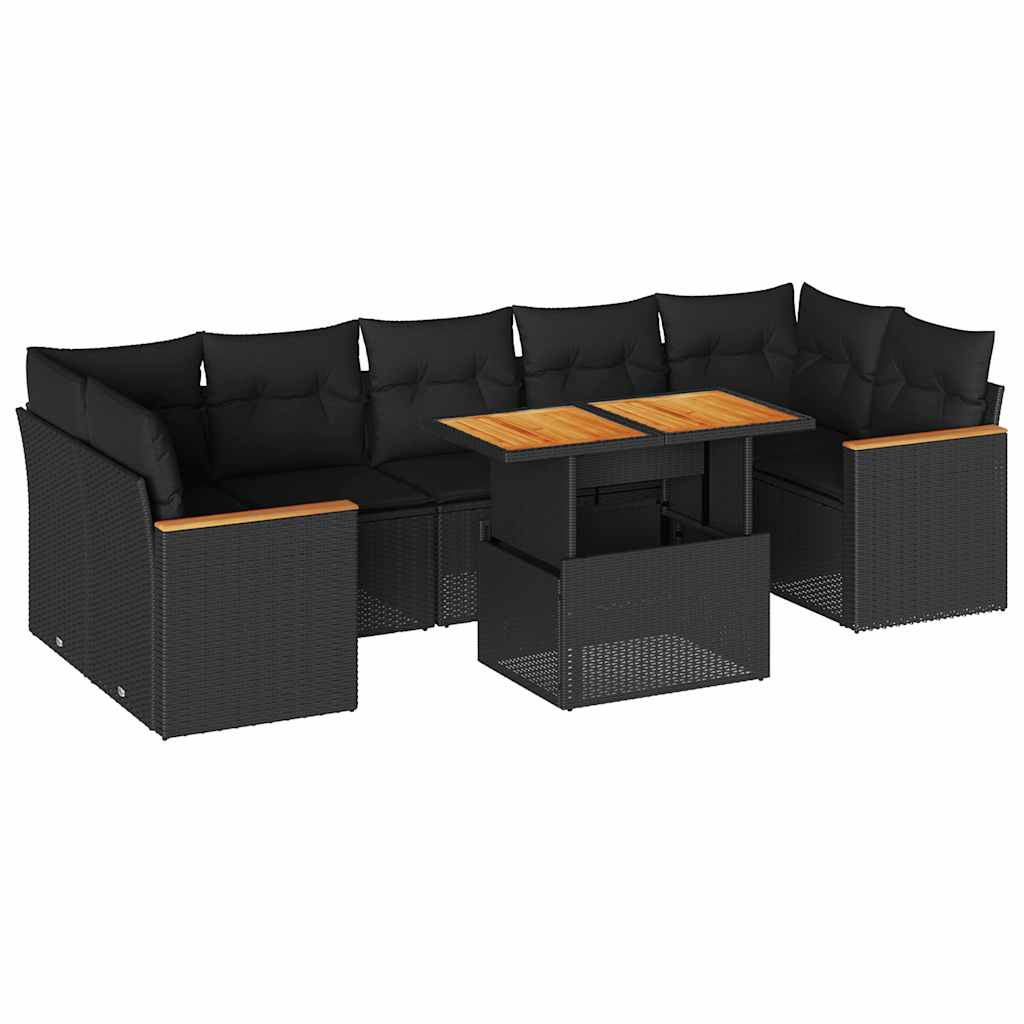 7-tlg. Garten-Sofagarnitur mit Kissen Schwarz Poly Rattan