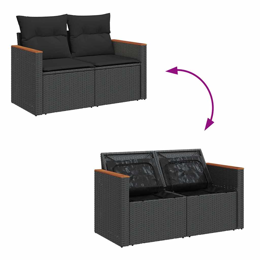 7-tlg. Garten-Sofagarnitur mit Kissen Schwarz Poly Rattan