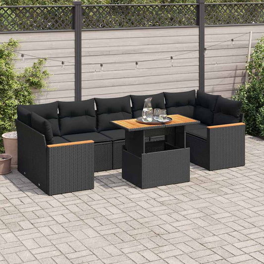 7-tlg. Garten-Sofagarnitur mit Kissen Schwarz Poly Rattan