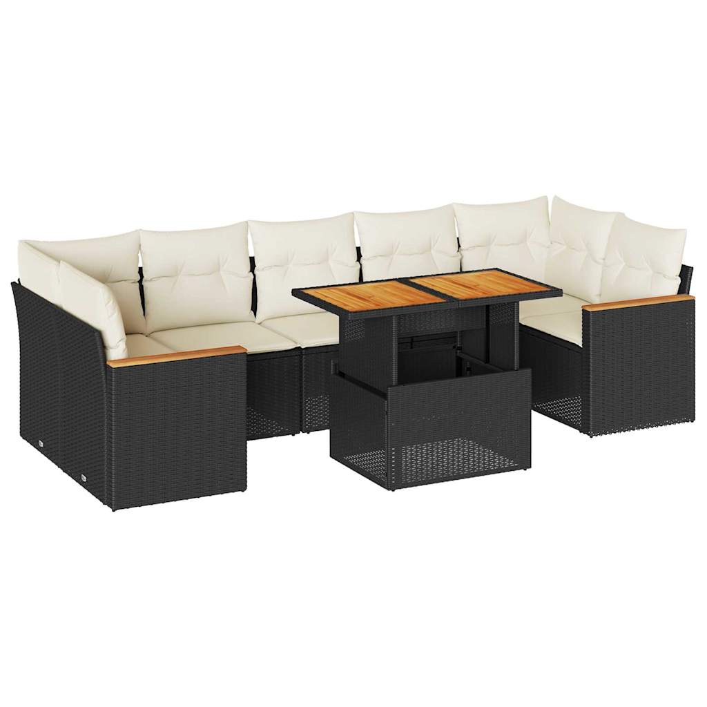 8-tlg. Garten-Sofagarnitur mit Kissen Schwarz Poly Rattan