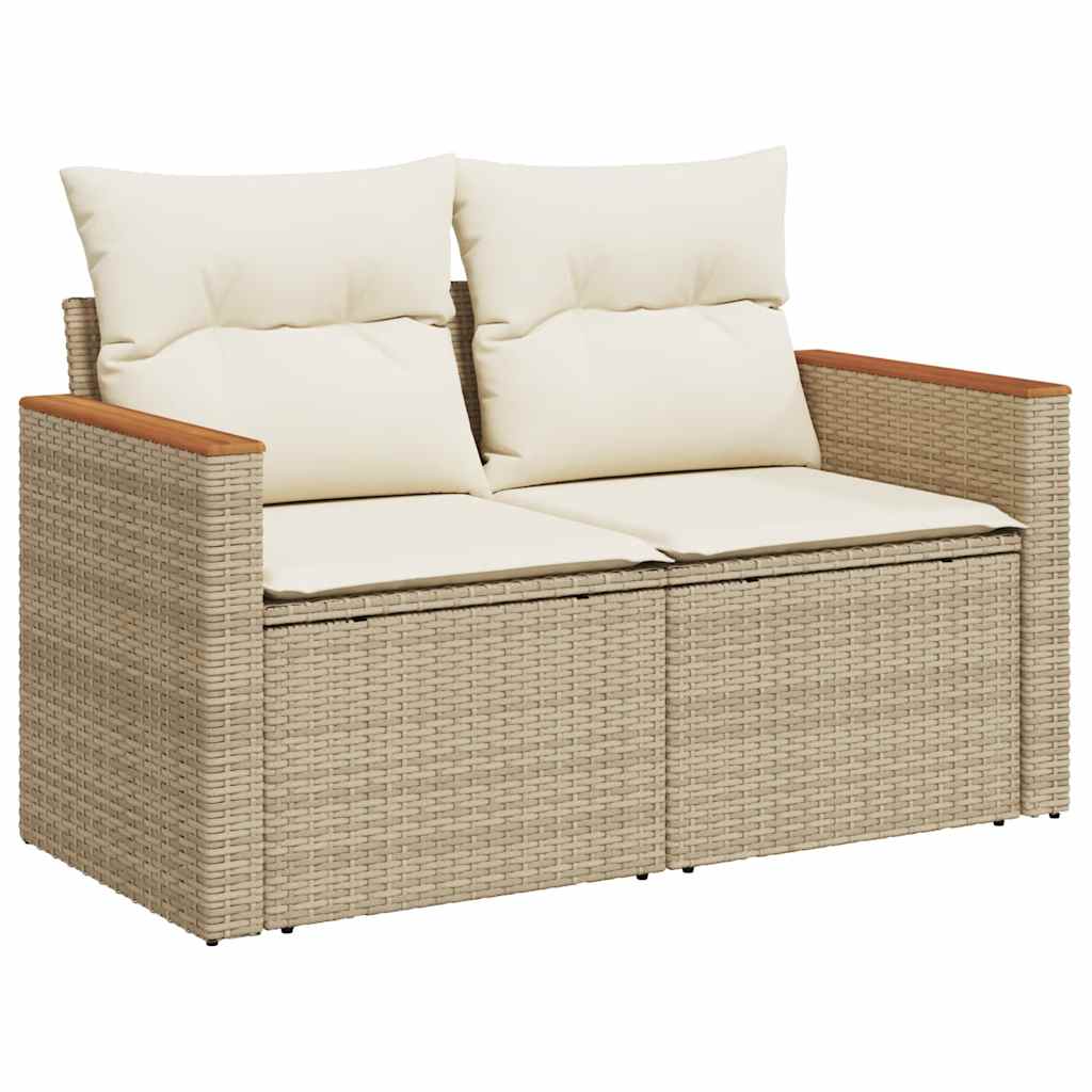 7-tlg. Garten-Sofagarnitur mit Kissen Beige Poly Rattan Akazie