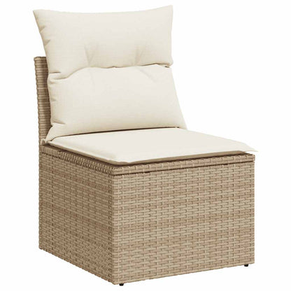 7-tlg. Garten-Sofagarnitur mit Kissen Beige Poly Rattan Akazie