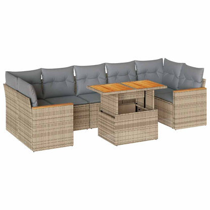 7-tlg. Garten-Sofagarnitur mit Kissen Beige Poly Rattan Akazie