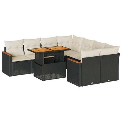 9-tlg. Garten-Sofagarnitur mit Kissen Schwarz Poly Rattan