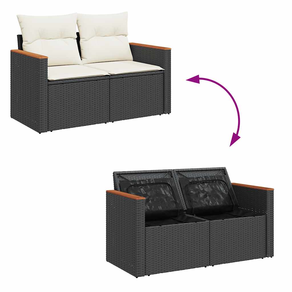 9-tlg. Garten-Sofagarnitur mit Kissen Schwarz Poly Rattan