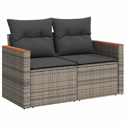 5-tlg. Garten-Sofagarnitur mit Kissen Grau Poly Rattan Akazie