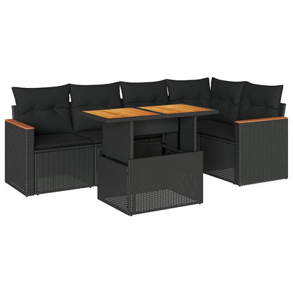 5tlg. Garten-Sofagarnitur mit Kissen Schwarz Poly Rattan Akazie