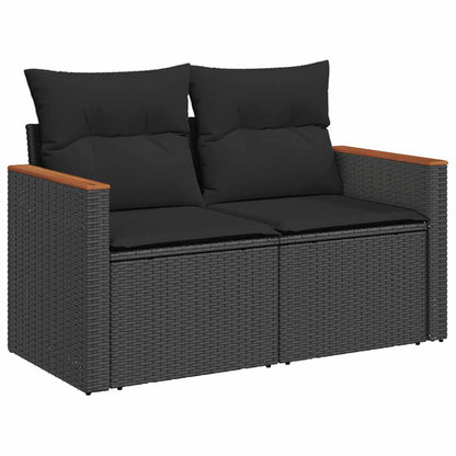 5tlg. Garten-Sofagarnitur mit Kissen Schwarz Poly Rattan Akazie