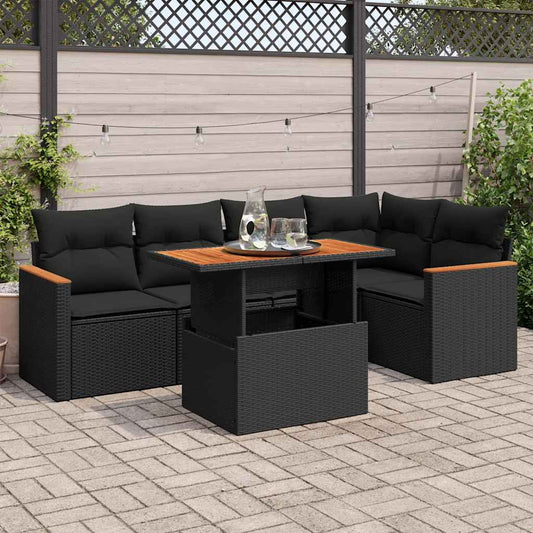 5tlg. Garten-Sofagarnitur mit Kissen Schwarz Poly Rattan Akazie