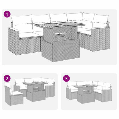 5-tlg. Garten-Sofagarnitur mit Kissen Grau Poly Rattan Akazie