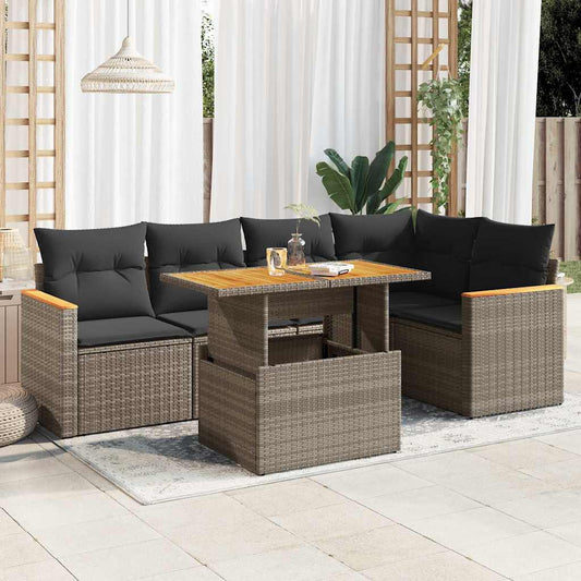 5-tlg. Garten-Sofagarnitur mit Kissen Grau Poly Rattan Akazie