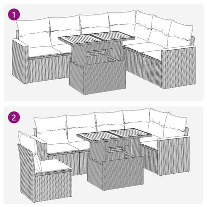 7-tlg. Garten-Sofagarnitur mit Kissen Schwarz Poly Rattan