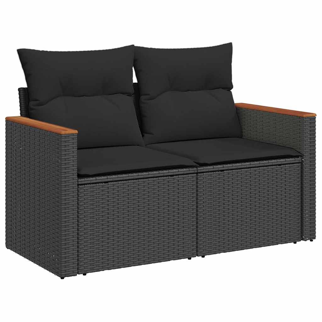 9-tlg. Garten-Sofagarnitur mit Kissen Schwarz Poly Rattan