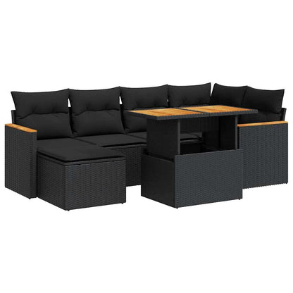 7-tlg. Garten-Sofagarnitur mit Kissen Schwarz Poly Rattan