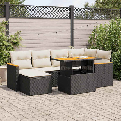 7-tlg. Garten-Sofagarnitur mit Kissen Schwarz Poly Rattan