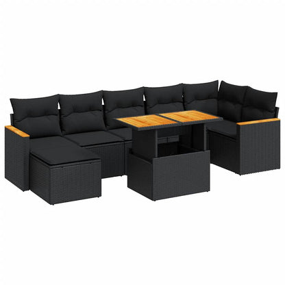 8-tlg. Garten-Sofagarnitur mit Kissen Schwarz Poly Rattan