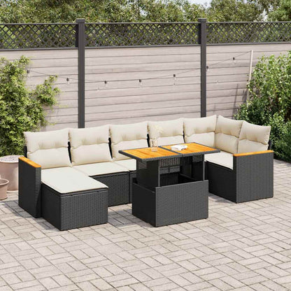 8-tlg. Garten-Sofagarnitur mit Kissen Schwarz Poly Rattan