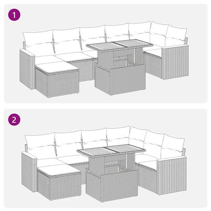 8-tlg. Garten-Sofagarnitur mit Kissen Grau Poly Rattan Akazie