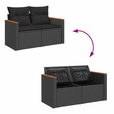 10-tlg. Garten-Sofagarnitur mit Kissen Schwarz Poly Rattan