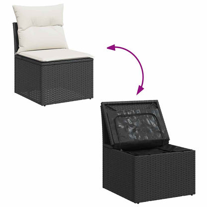 10-tlg. Garten-Sofagarnitur mit Kissen Schwarz Poly Rattan