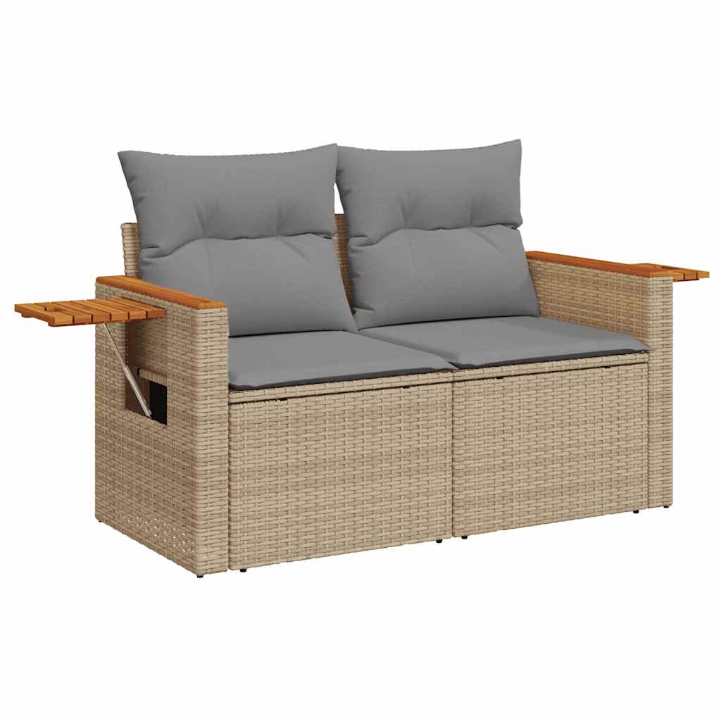 4-tlg. Garten-Sofagarnitur mit Kissen Beige Poly Rattan Akazie