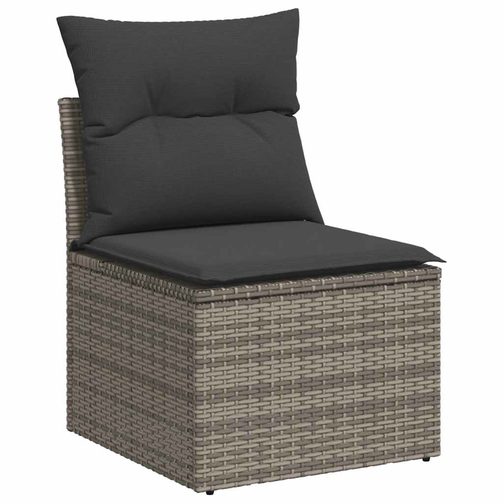 4-tlg. Garten-Sofagarnitur mit Kissen Grau Poly Rattan Akazie