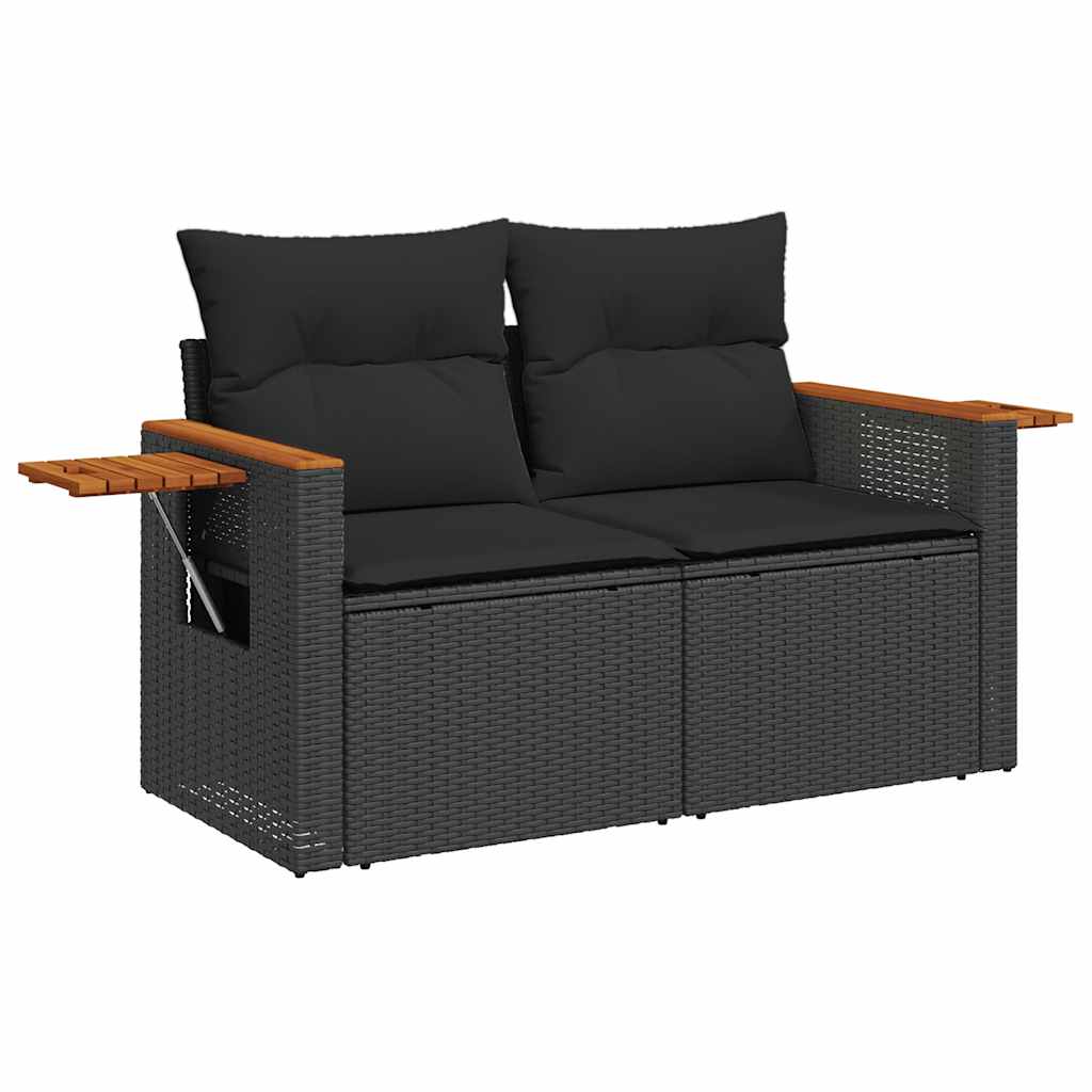 5tlg. Garten-Sofagarnitur mit Kissen Schwarz Poly Rattan Akazie