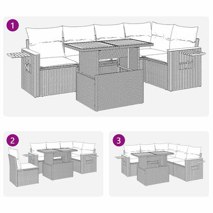 5tlg. Garten-Sofagarnitur mit Kissen Schwarz Poly Rattan Akazie