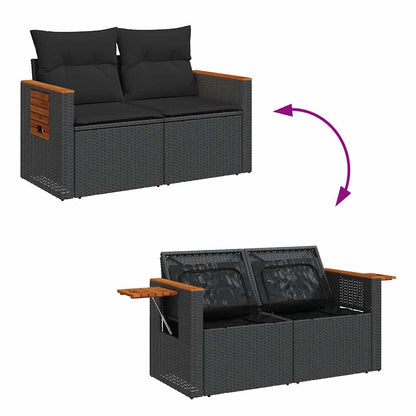 5tlg. Garten-Sofagarnitur mit Kissen Schwarz Poly Rattan Akazie