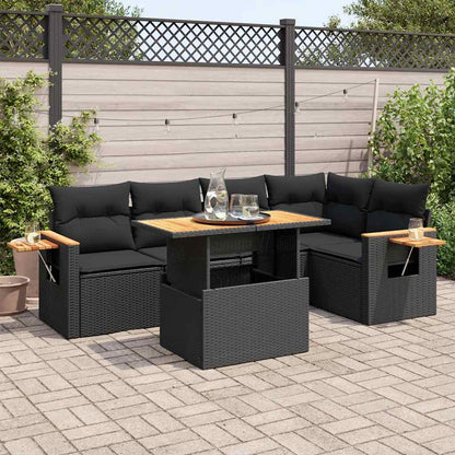 5tlg. Garten-Sofagarnitur mit Kissen Schwarz Poly Rattan Akazie