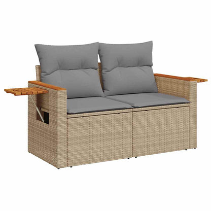 5-tlg. Garten-Sofagarnitur mit Kissen Beige Poly Rattan Akazie