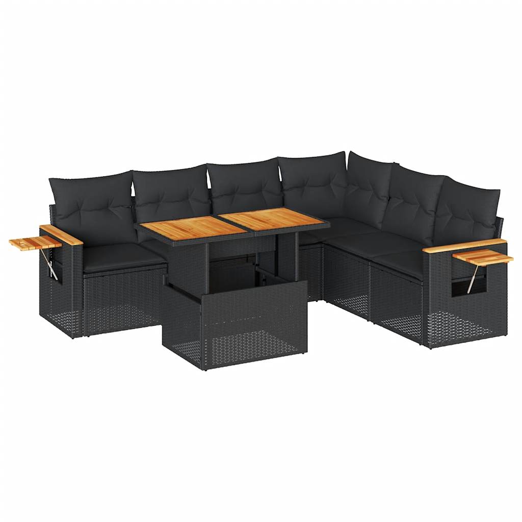 6-tlg. Garten-Sofagarnitur mit Kissen Schwarz Poly Rattan