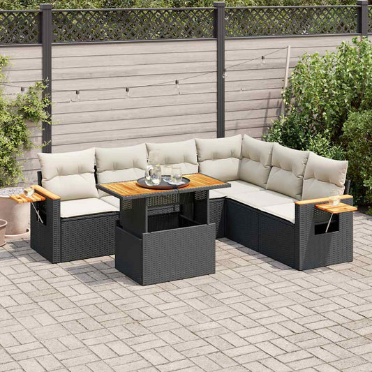 6-tlg. Garten-Sofagarnitur mit Kissen Schwarz Poly Rattan