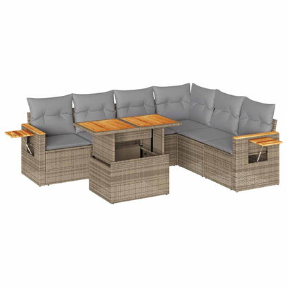 6-tlg. Garten-Sofagarnitur mit Kissen Beige Poly Rattan Akazie