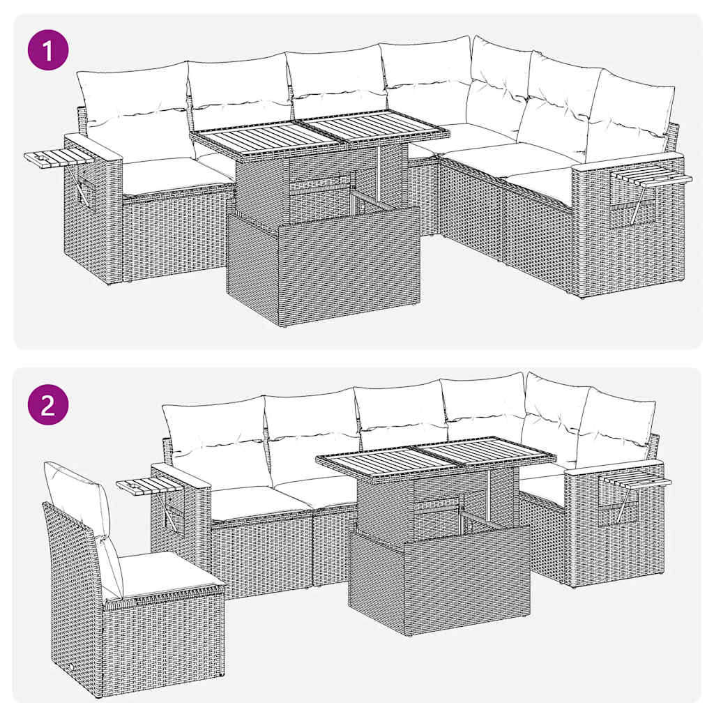 6-tlg. Garten-Sofagarnitur mit Kissen Grau Poly Rattan Akazie