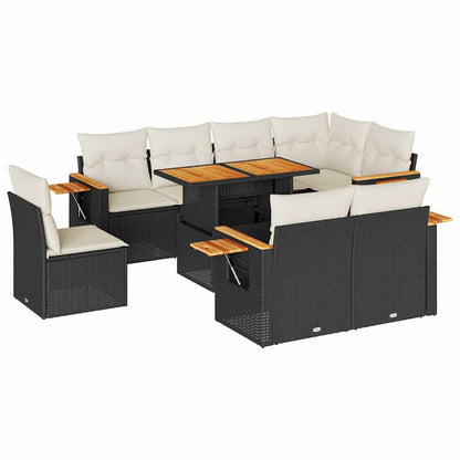 9-tlg. Garten-Sofagarnitur mit Kissen Schwarz Poly Rattan