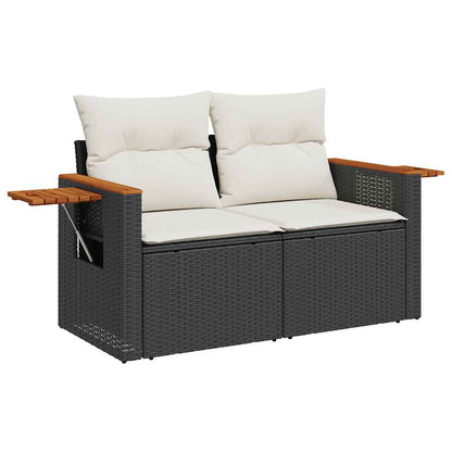 7-tlg. Garten-Sofagarnitur mit Kissen Schwarz Poly Rattan