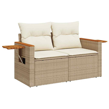 7-tlg. Garten-Sofagarnitur mit Kissen Beige Poly Rattan Akazie