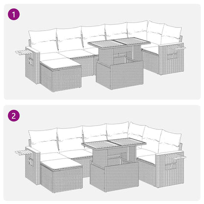 8-tlg. Garten-Sofagarnitur mit Kissen Schwarz Poly Rattan