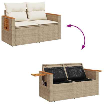 10-tlg. Garten-Sofagarnitur mit Kissen Beige Poly Rattan Akazie