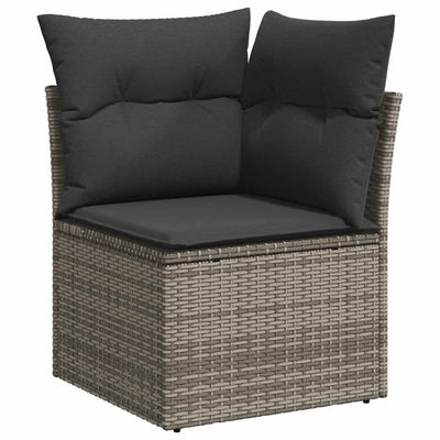 10-tlg. Garten-Sofagarnitur mit Kissen Grau Poly Rattan Akazie