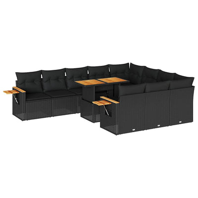 10-tlg. Garten-Sofagarnitur mit Kissen Schwarz Poly Rattan