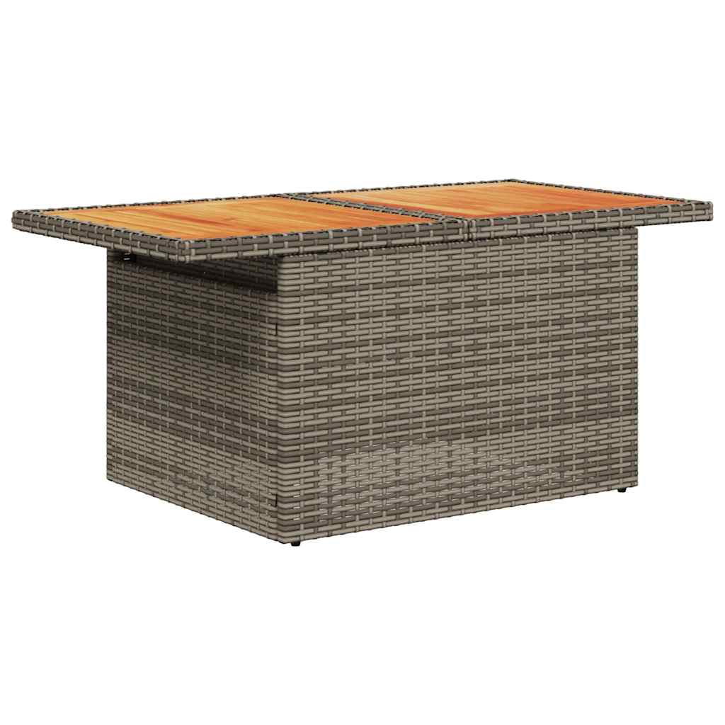 10-tlg. Garten-Sofagarnitur mit Kissen Grau Poly Rattan Akazie