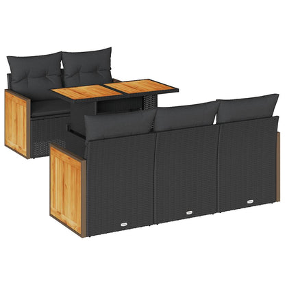 6-tlg. Garten-Sofagarnitur mit Kissen Schwarz Poly Rattan