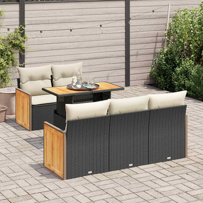 6-tlg. Garten-Sofagarnitur mit Kissen Schwarz Poly Rattan