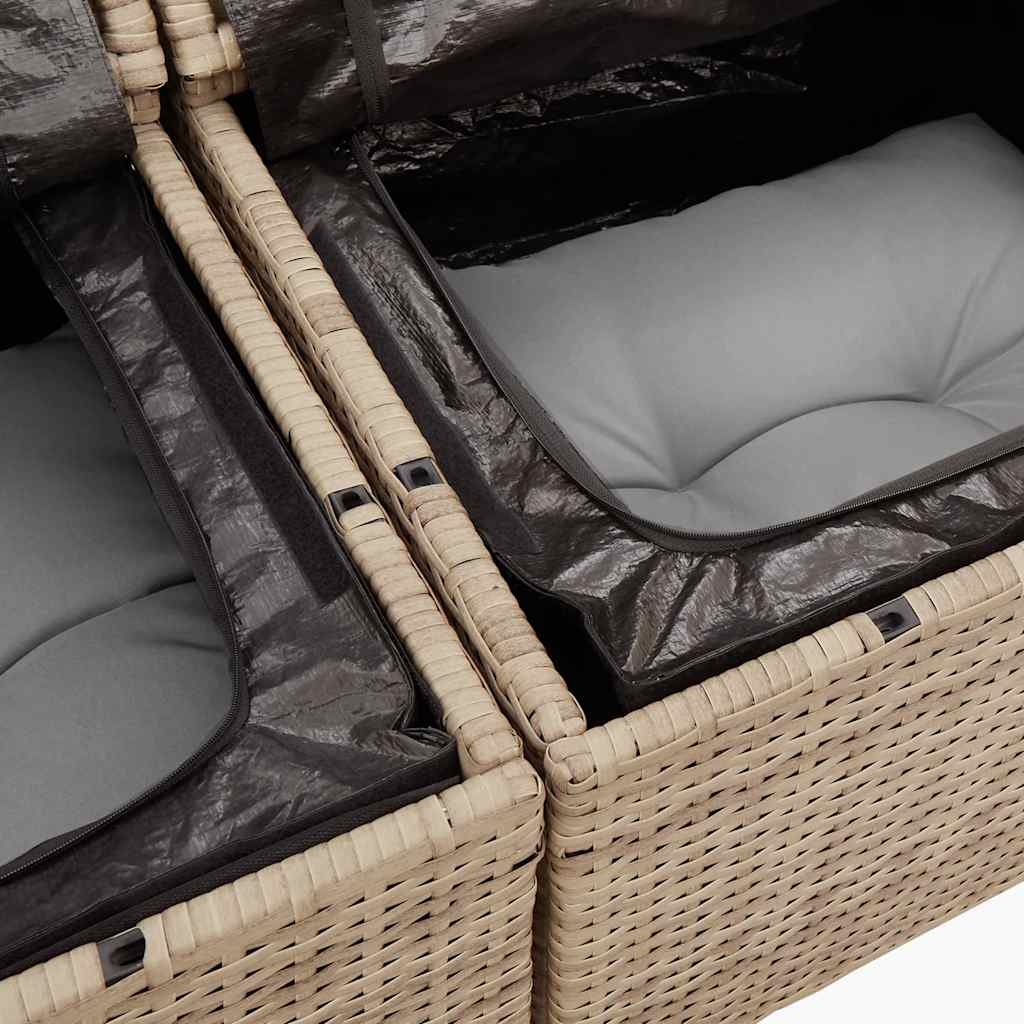 6-tlg. Garten-Sofagarnitur mit Kissen Beige Poly Rattan Akazie