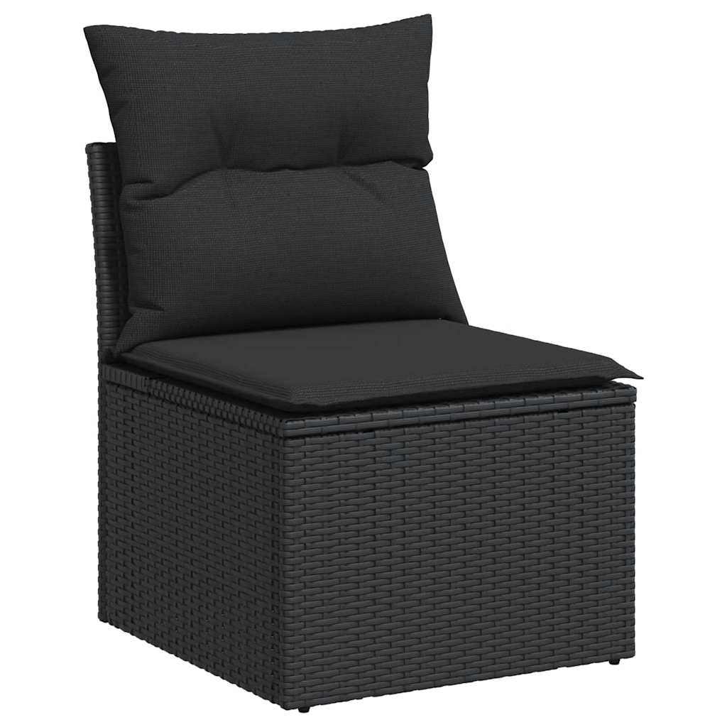 7-tlg. Garten-Sofagarnitur mit Kissen Schwarz Poly Rattan