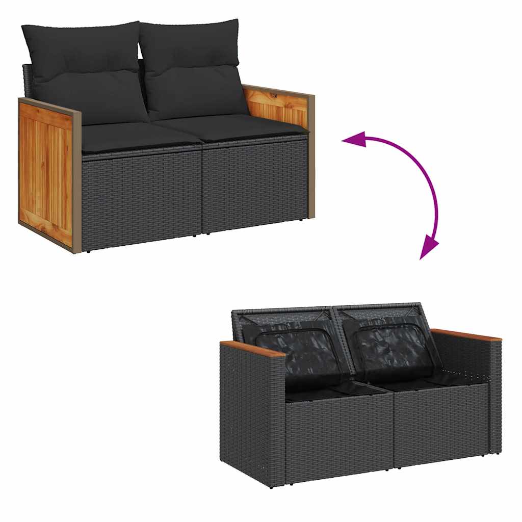 7-tlg. Garten-Sofagarnitur mit Kissen Schwarz Poly Rattan