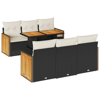 7-tlg. Garten-Sofagarnitur mit Kissen Schwarz Poly Rattan