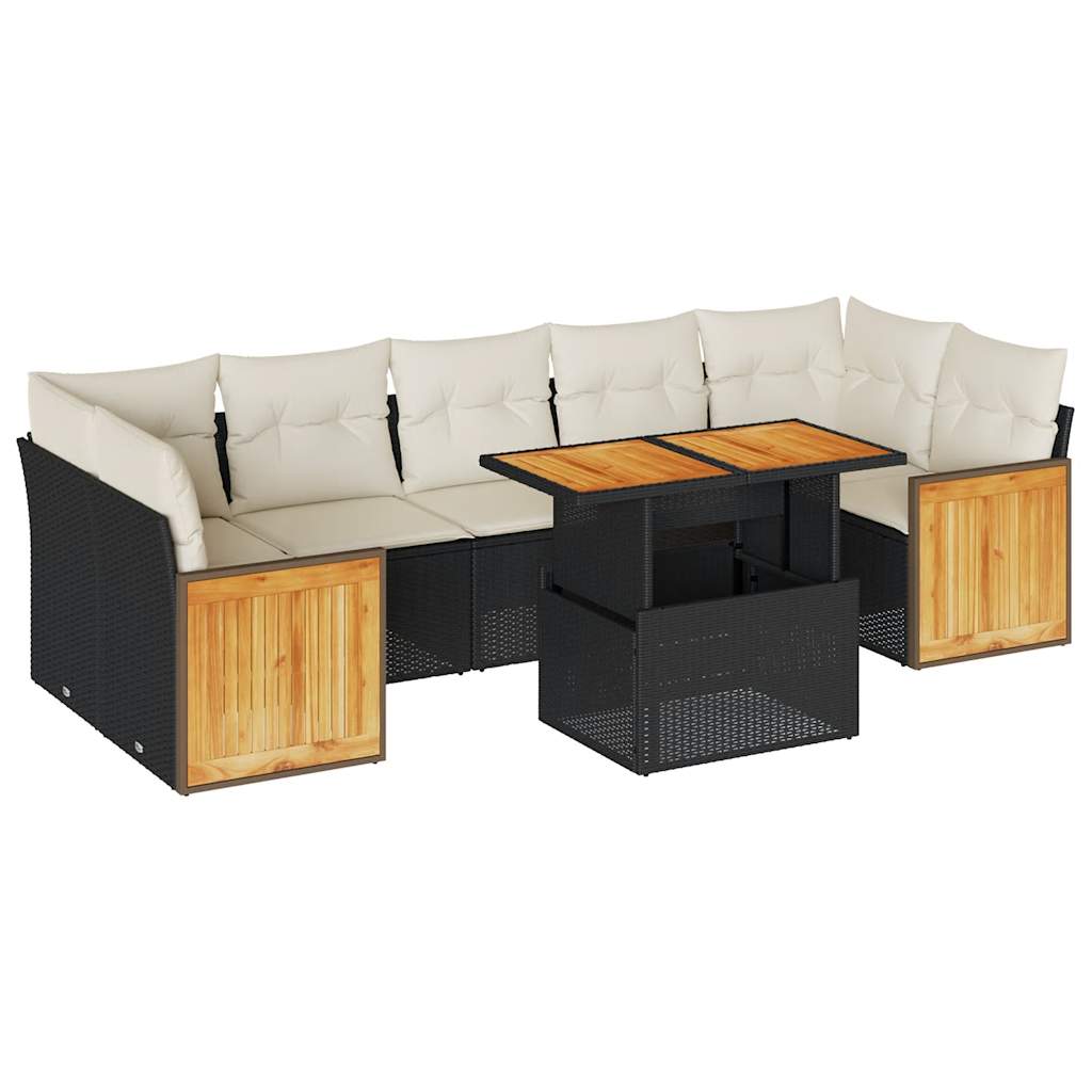 8-tlg. Garten-Sofagarnitur mit Kissen Schwarz Poly Rattan